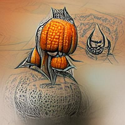 Surreal Pumpkin Concept Art with Stipple Effects