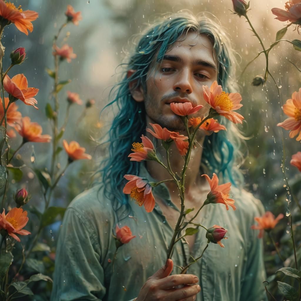 Ethereal Fairy with Flower Bud in Impressionist Style