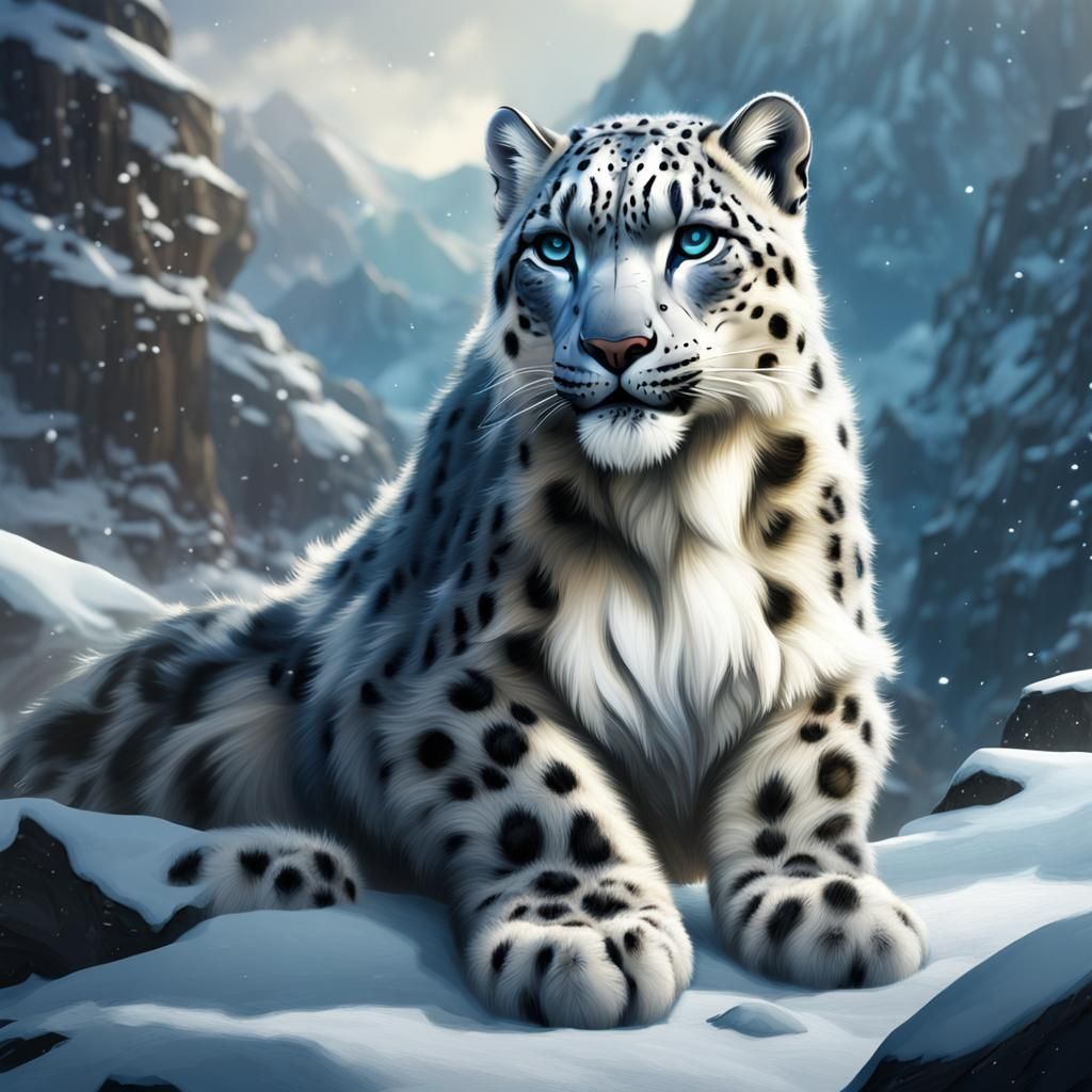 Graceful Snow Leopard in Detailed Matte Painting