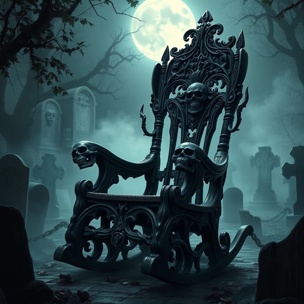 Gothic Rocking Chair in Haunted Graveyard