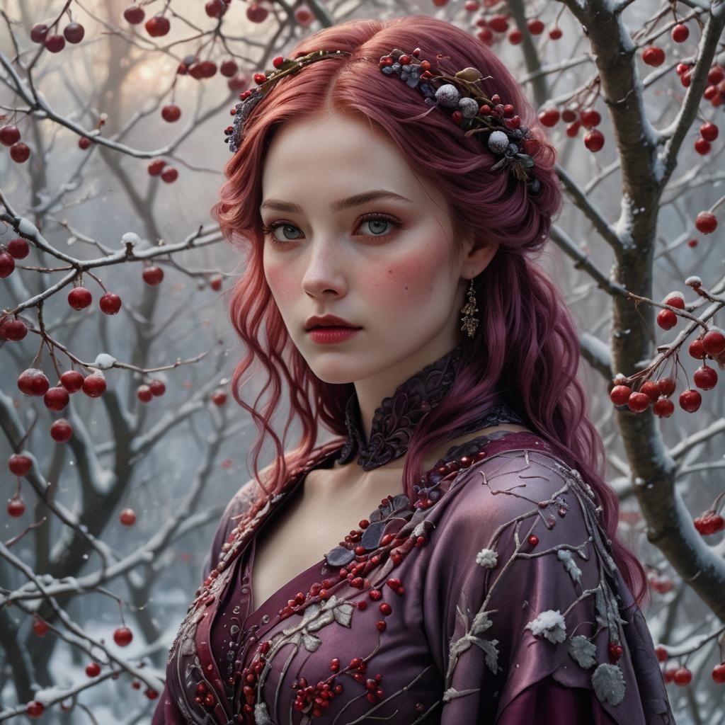 Woman in purple, winter time