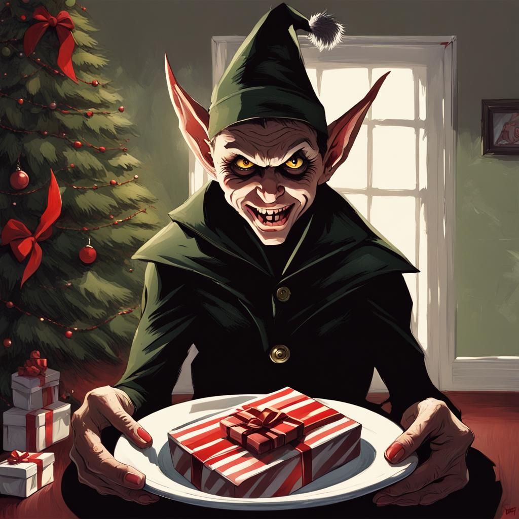 Sinister Elf Stealing Christmas Present