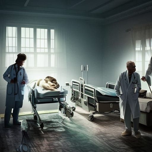 Doctors Examine Dying Patient: Epic Digital Painting