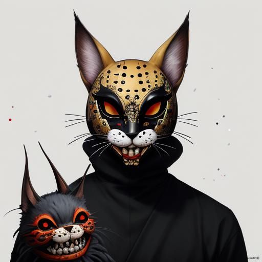 Furry Feline Villain with Sprinkles and Red Oni Mask