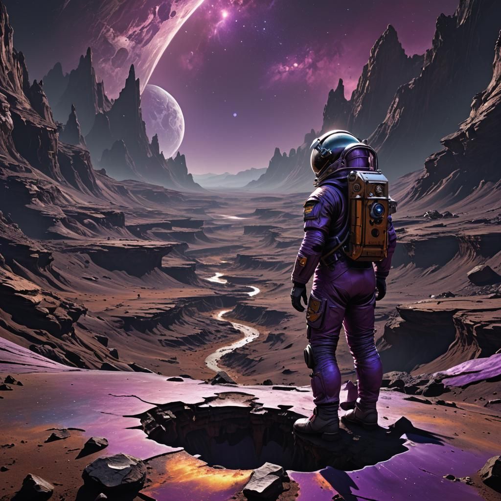 Astronaut Contemplates Infinite Abyss: Dark Fantasy Art
