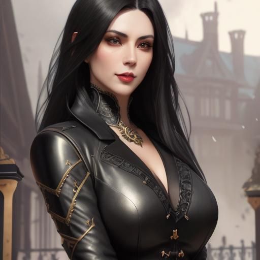 Dark Vampire Portrait in Detailed Gothic Setting