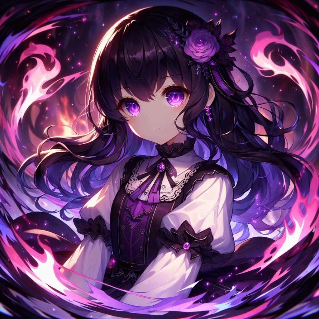 Anime Girl in Flames: Dark Magic in 2D Style