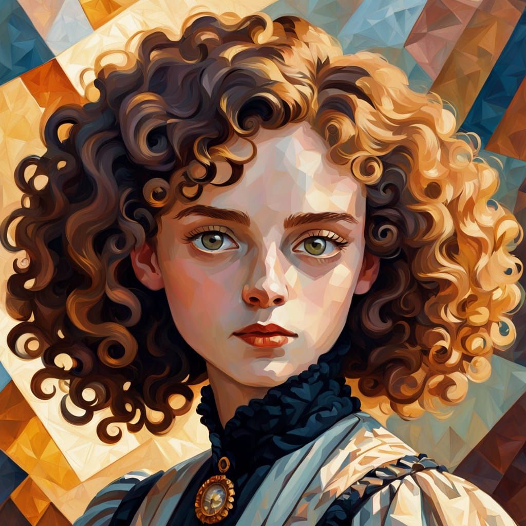 Neo-Cubism Portrait of Woman in Victorian Dress