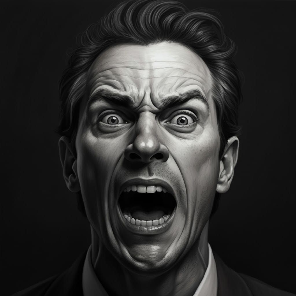 Charcoal Drawing of Screaming Man