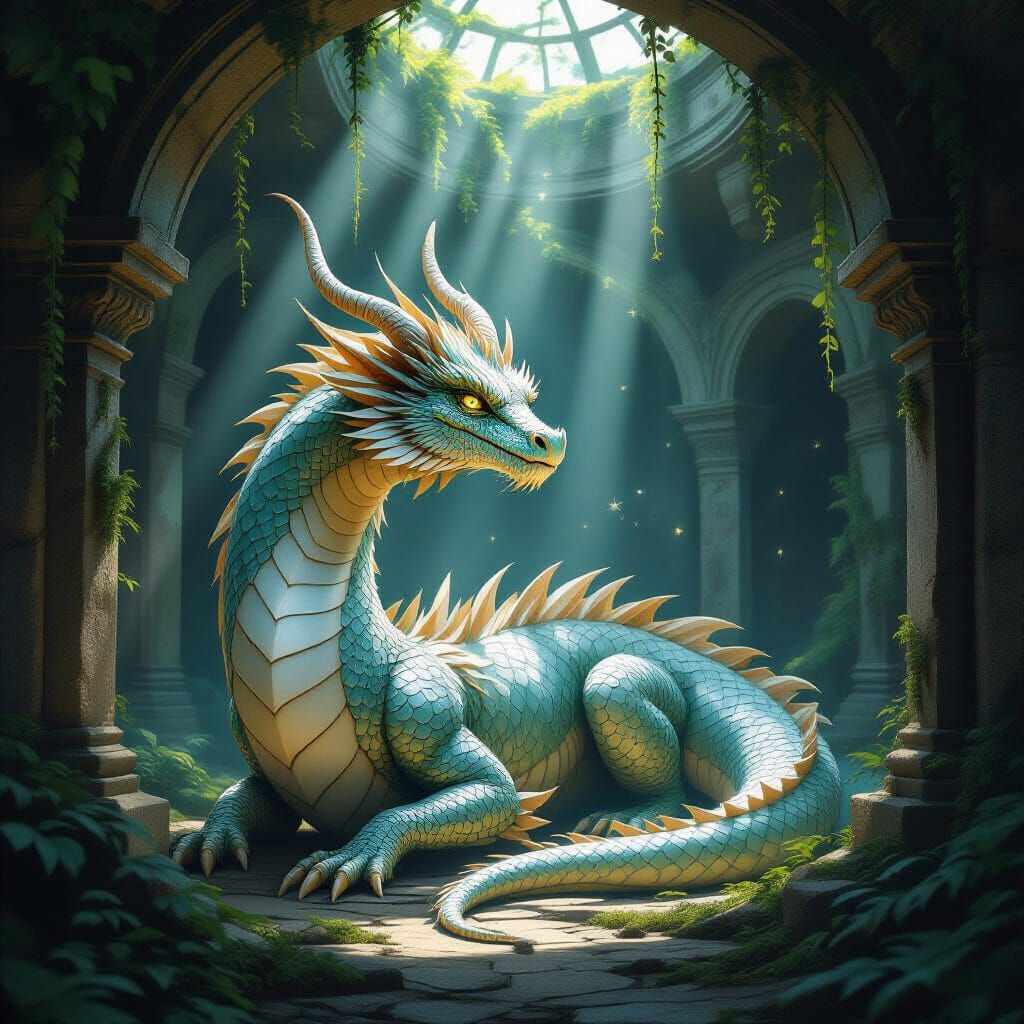 Ancient Dragon in Art Nouveau Temple