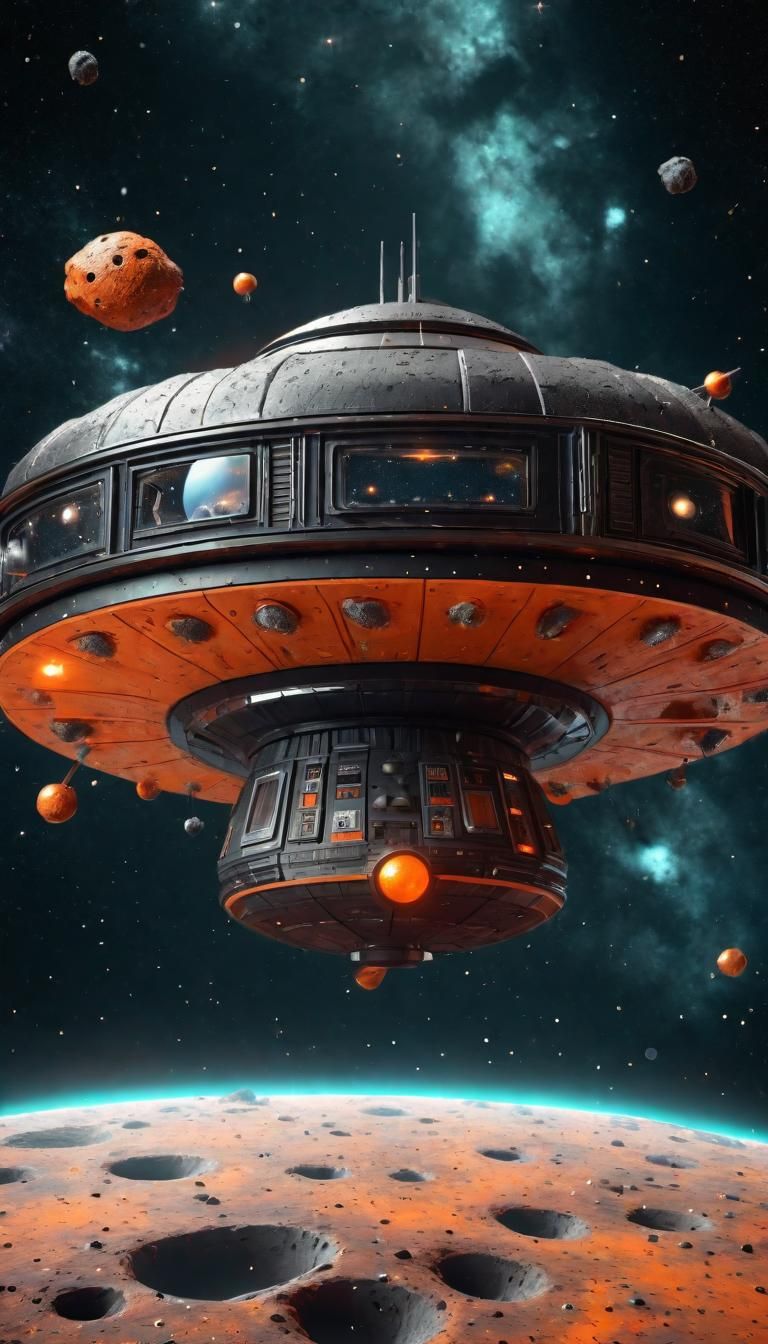 Retro Sci-Fi Spaceship in Deep Space Diorama