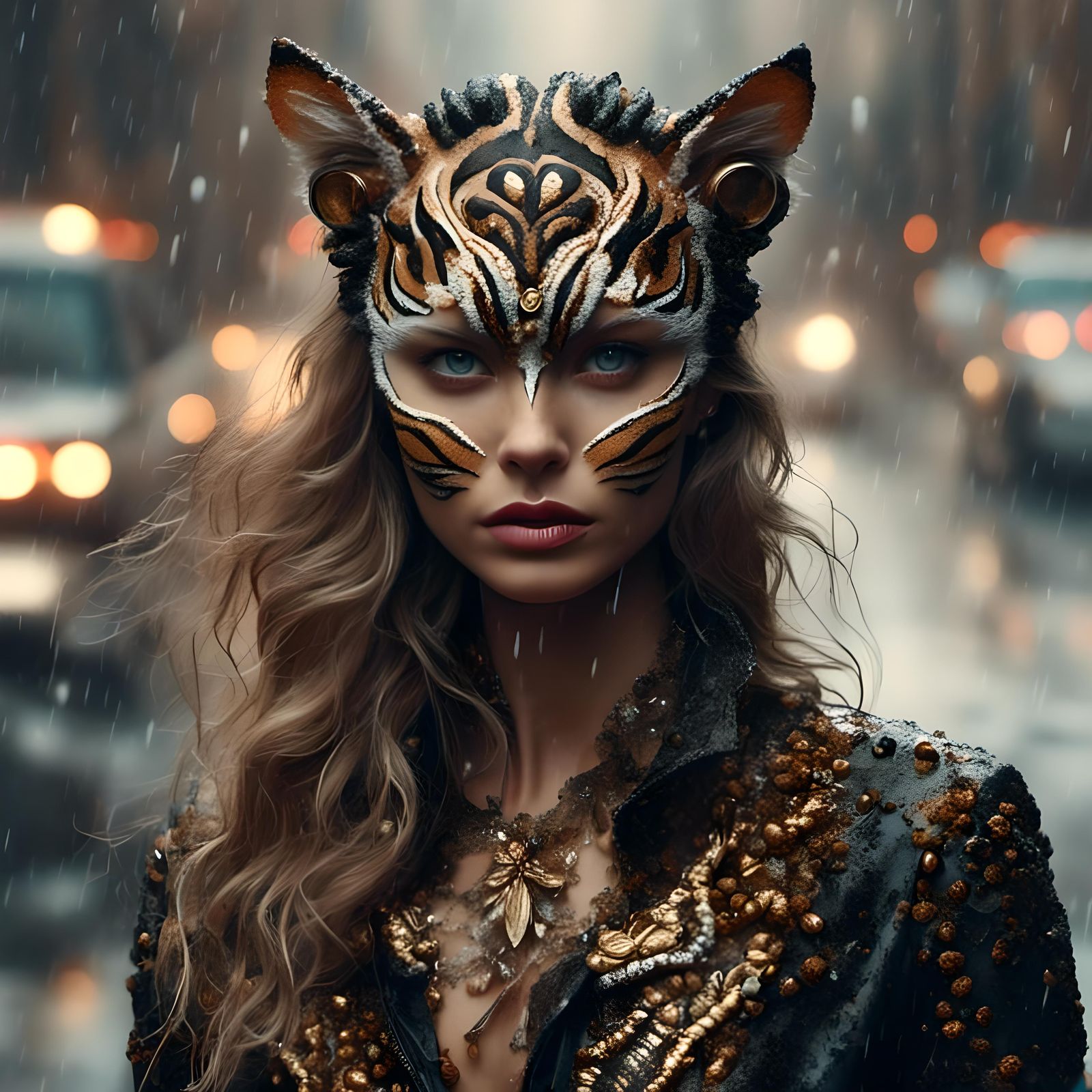 Hyperrealistic Tiger Cat Woman Portrait