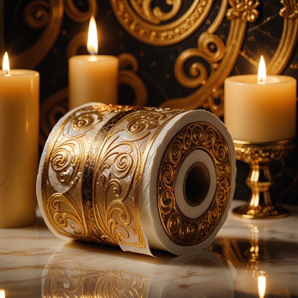 Golden Toilet Roll Masterpiece in Luxurious Art Nouveau Styl...