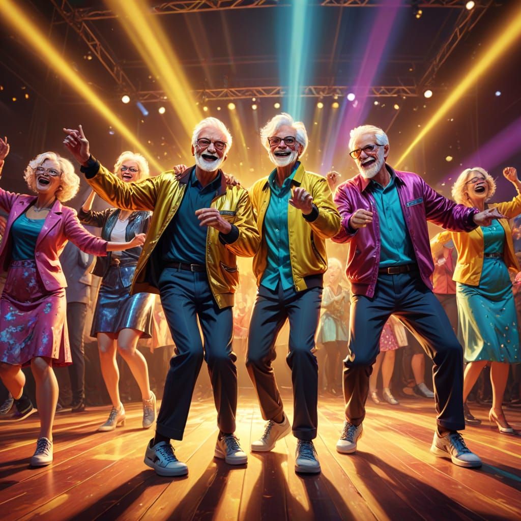 Seniors Dancing at Concert in Comic Book Style