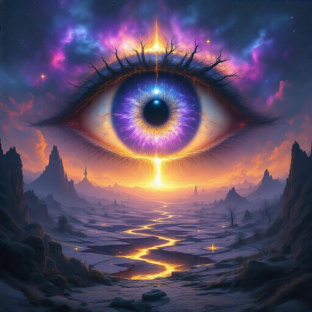 Mystical Fantasy Map Through Glowing Eye Lens