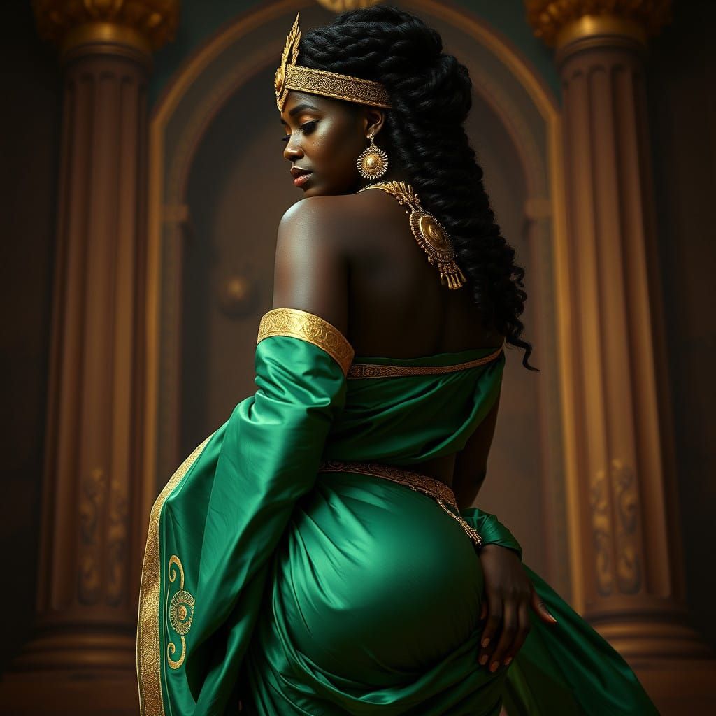 Majestic Nubian Goddess in Ornate Regalia