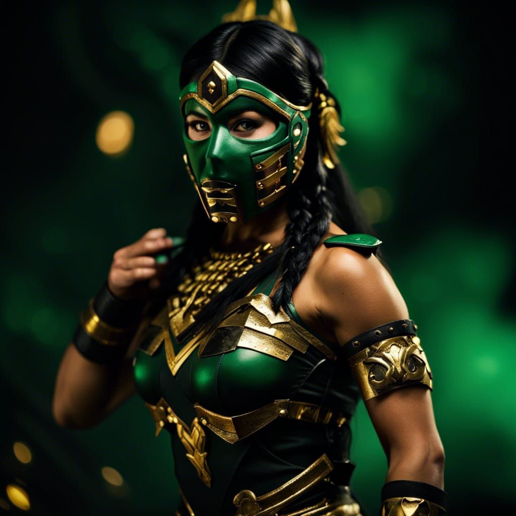 Aztec Warrior Princess with Jade Mask