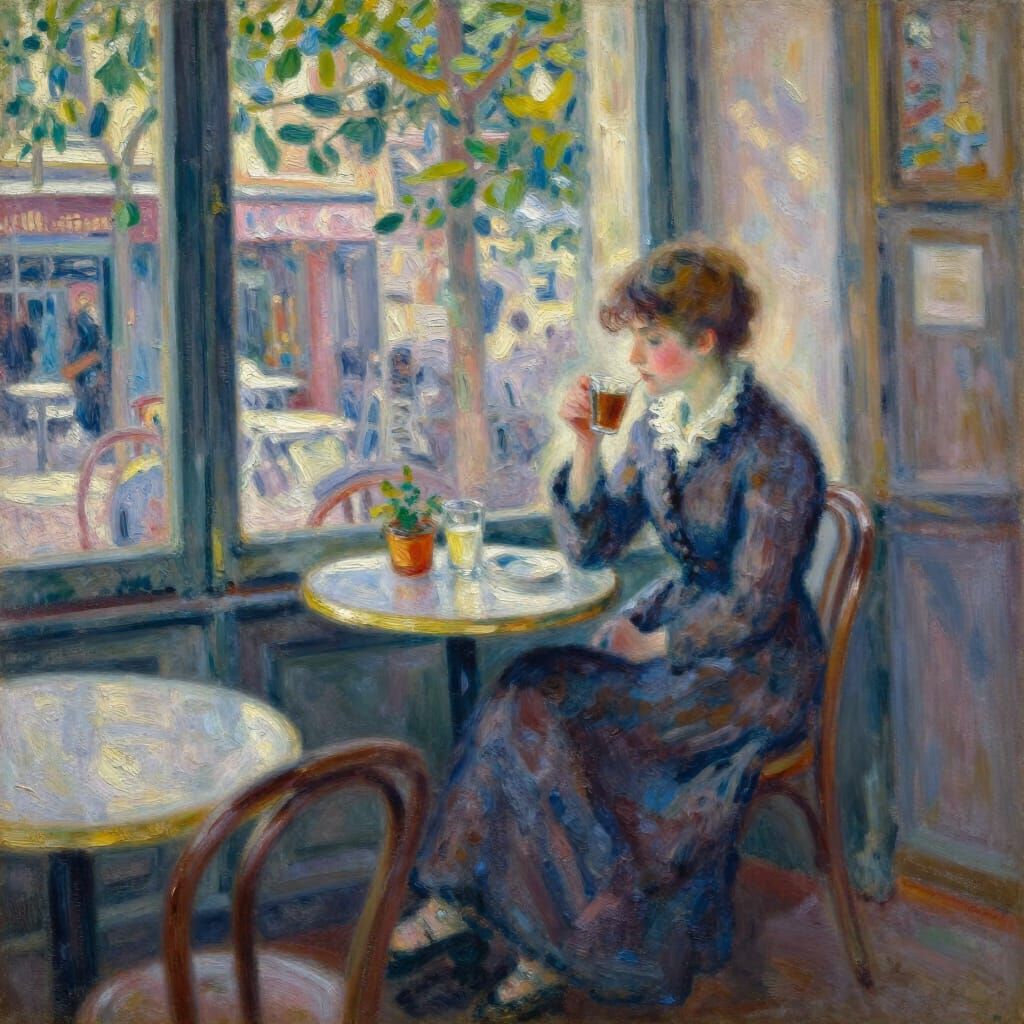 Cozy Cafe Interior in Impressionist Style