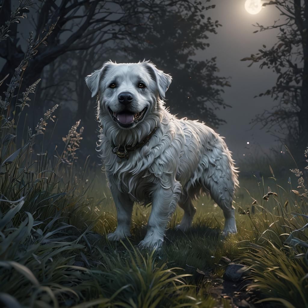 Ghost Dog in Moonlight, Dark Fantasy Art