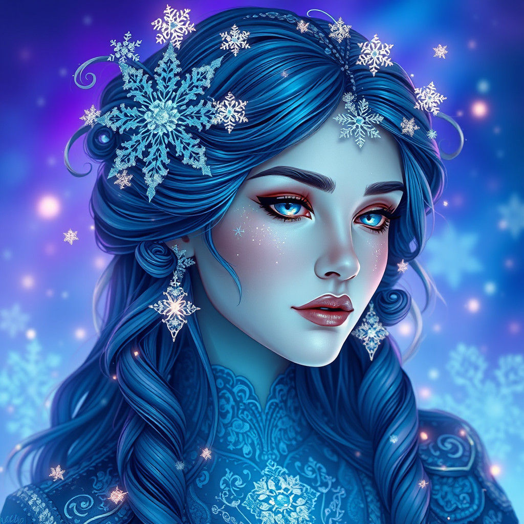 Regal Ice Queen Portrait in Art Nouveau Style
