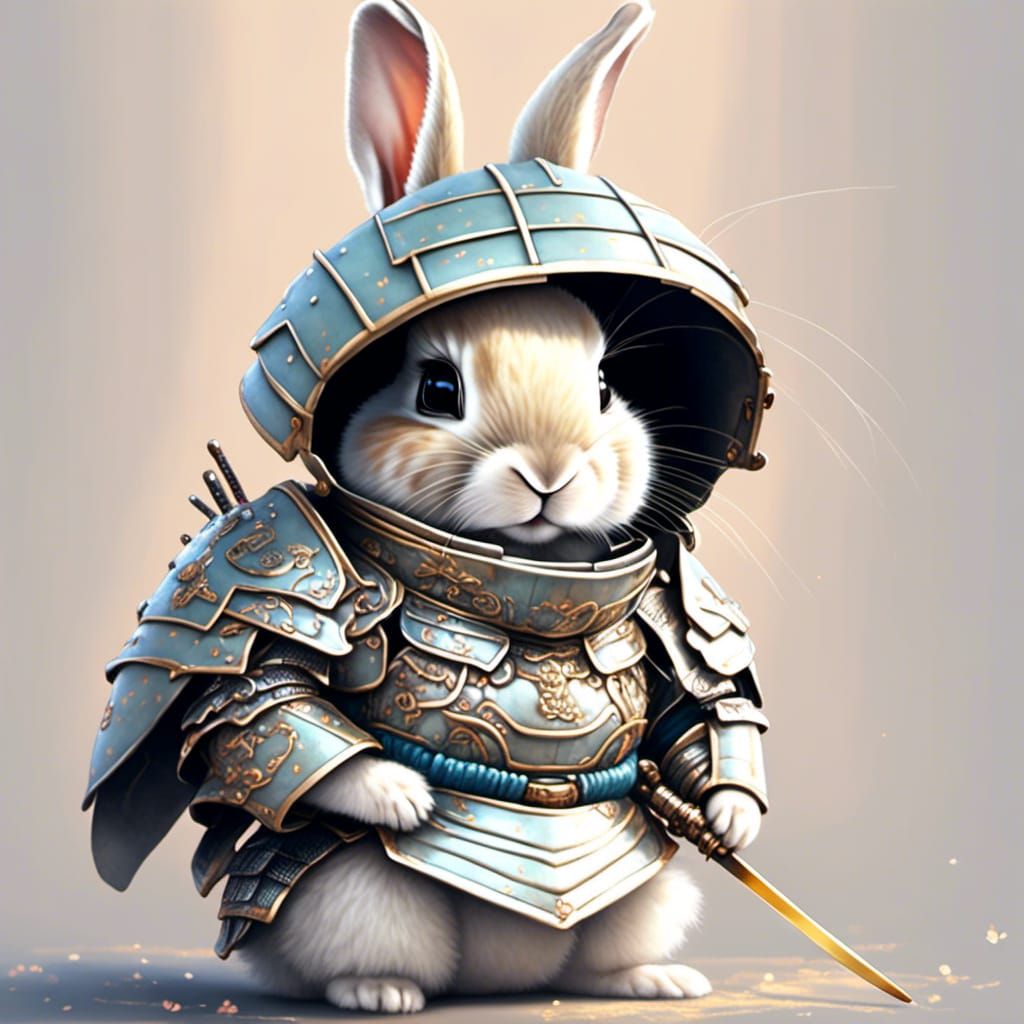 Baby Rabbit Samurai in Colorful Armor