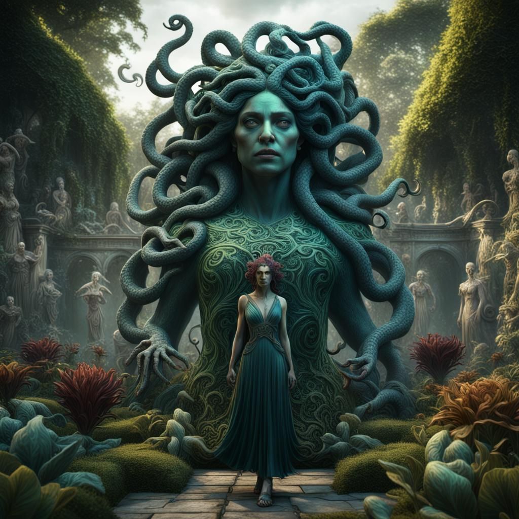 Medusa's Garden of Stone: A Detailed Digital Painting