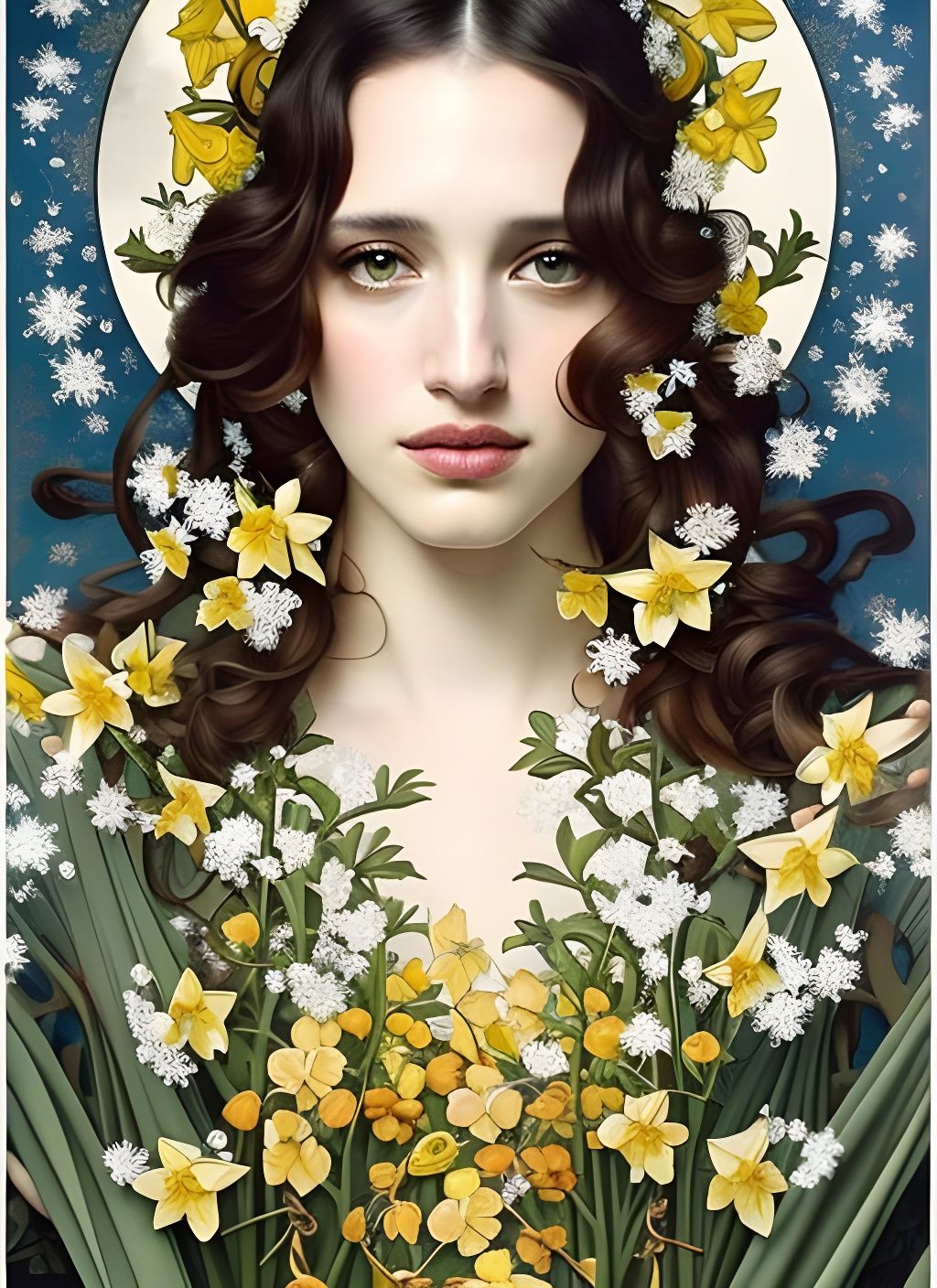 Goddess Surrounded by Snow, Art Nouveau Portrait