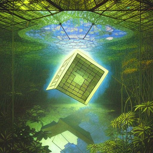 Surreal Floating Cube Labyrinth in Dark Fantasy Style