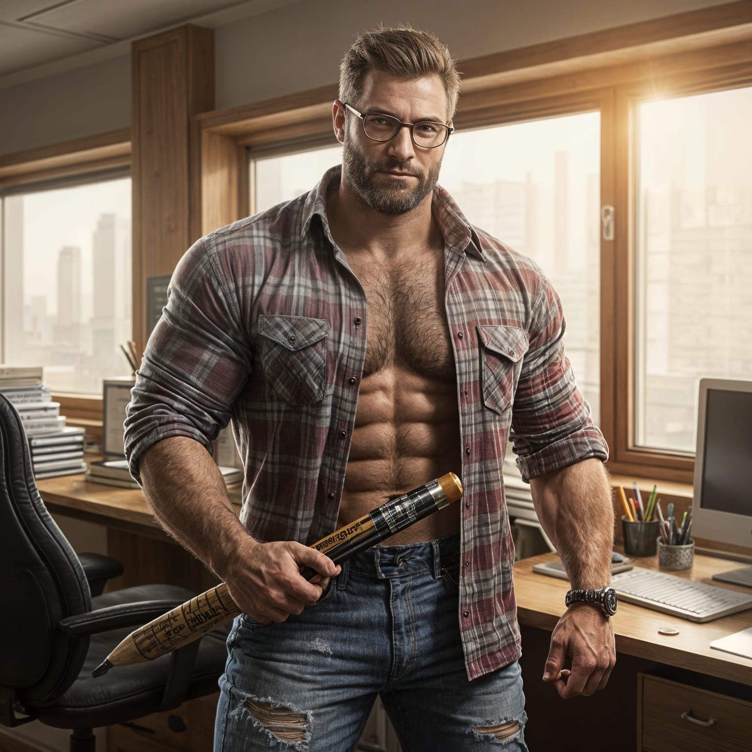 Confident Office Artist in Plaid