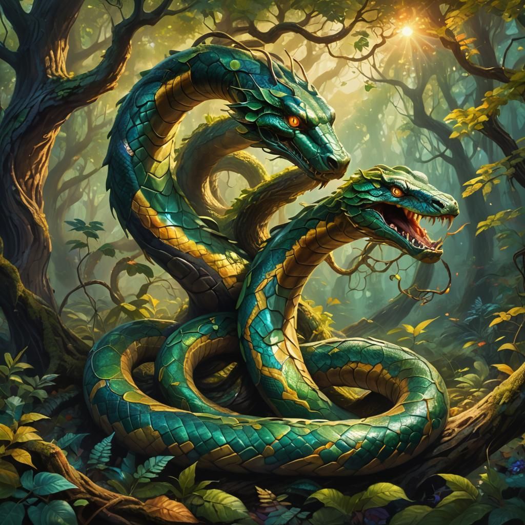Giant Serpent Emerges from Mystical Forest