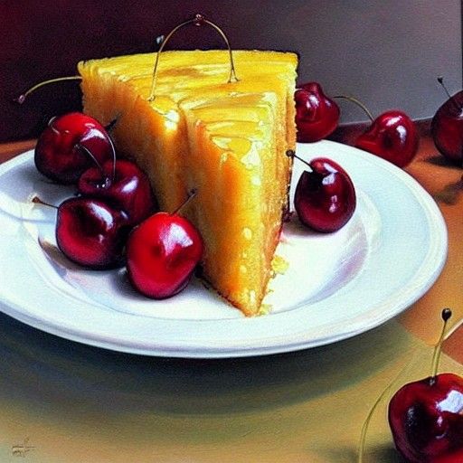 Realistic Pineapple Upside-Down Cake Oil Painting