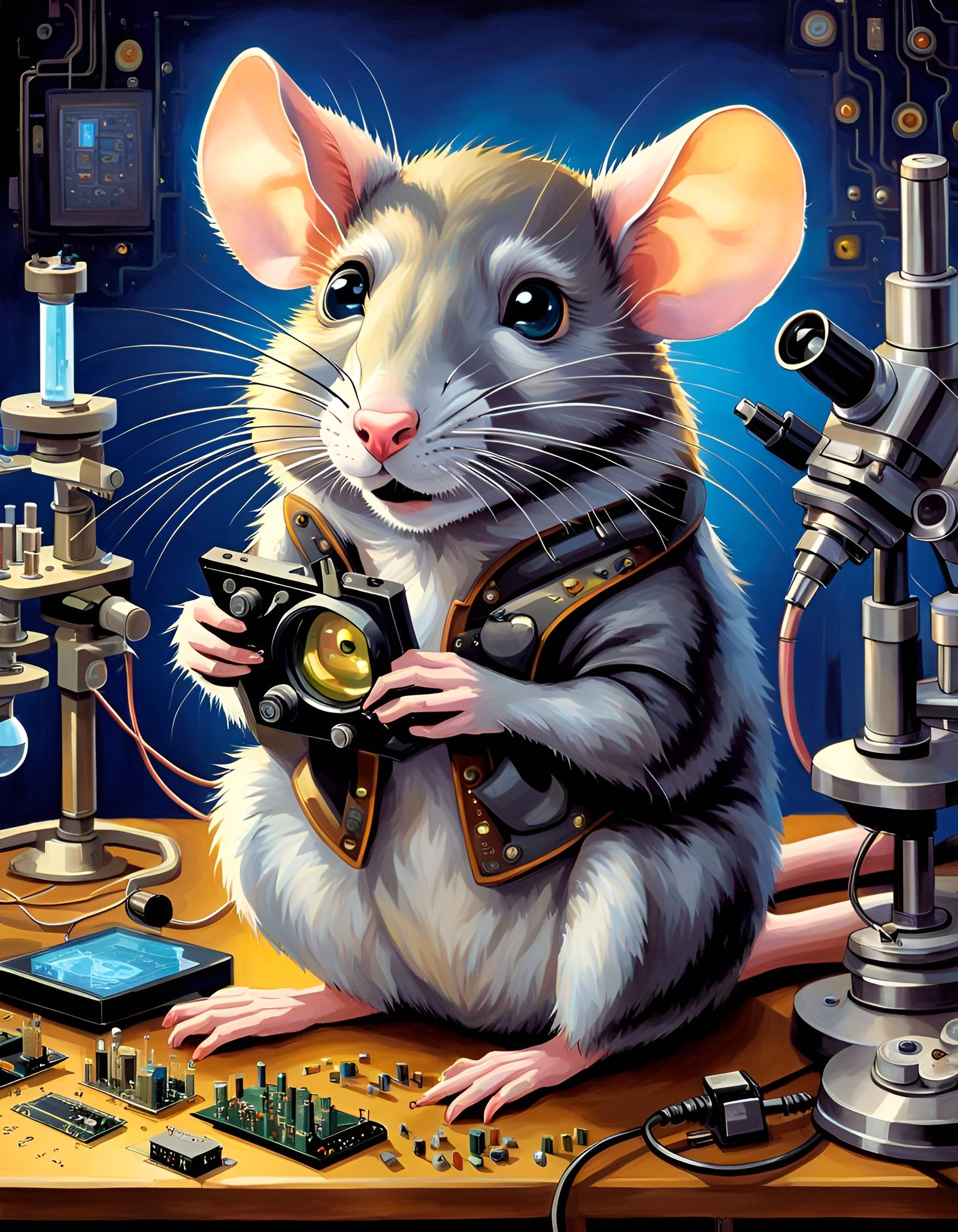 Analytical Lab Rat at Microscope