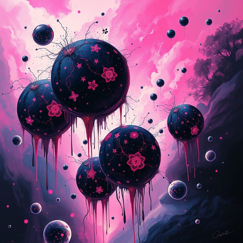 Vibrant Cosmic Collision in Electric Pink and Black