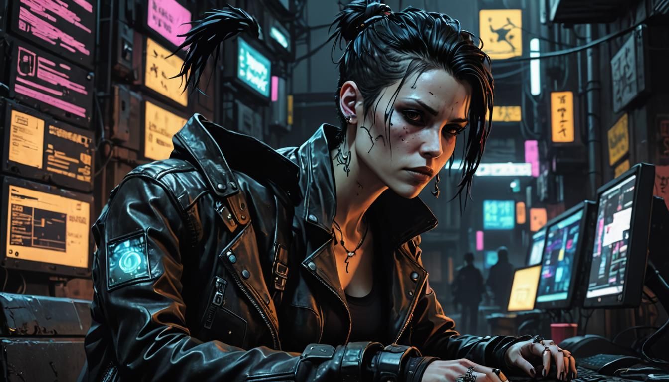 Lisbeth Salander in Cyberpunk Anime Style