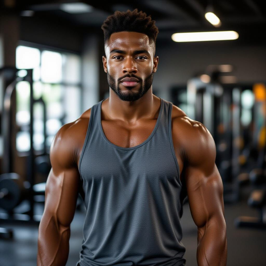 Muscular Man Sweating After Gym Workout