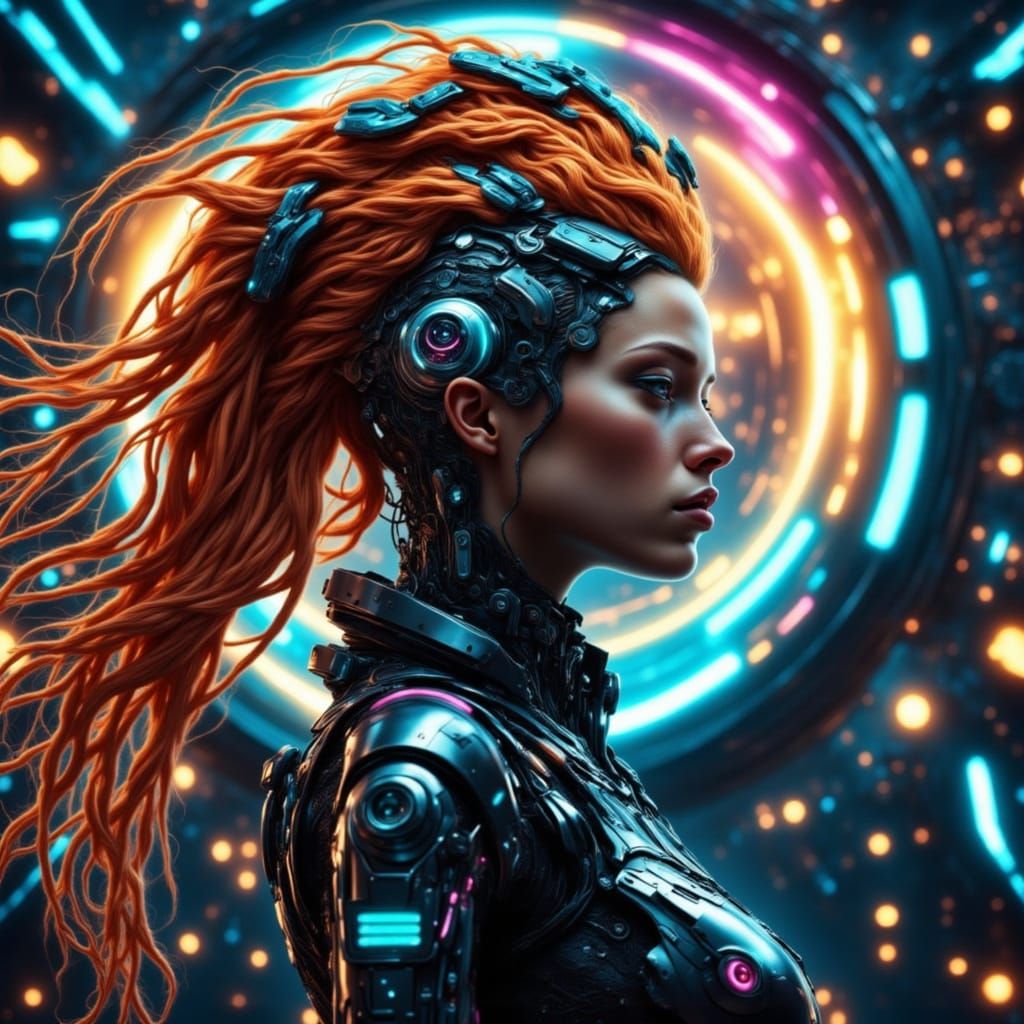Futuristic Cyborg Woman in Space Suit