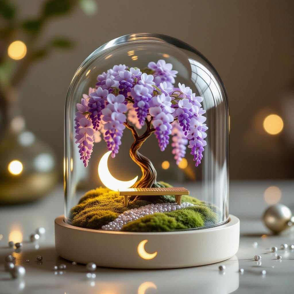 Miniature Wisteria Glass Dome Decor