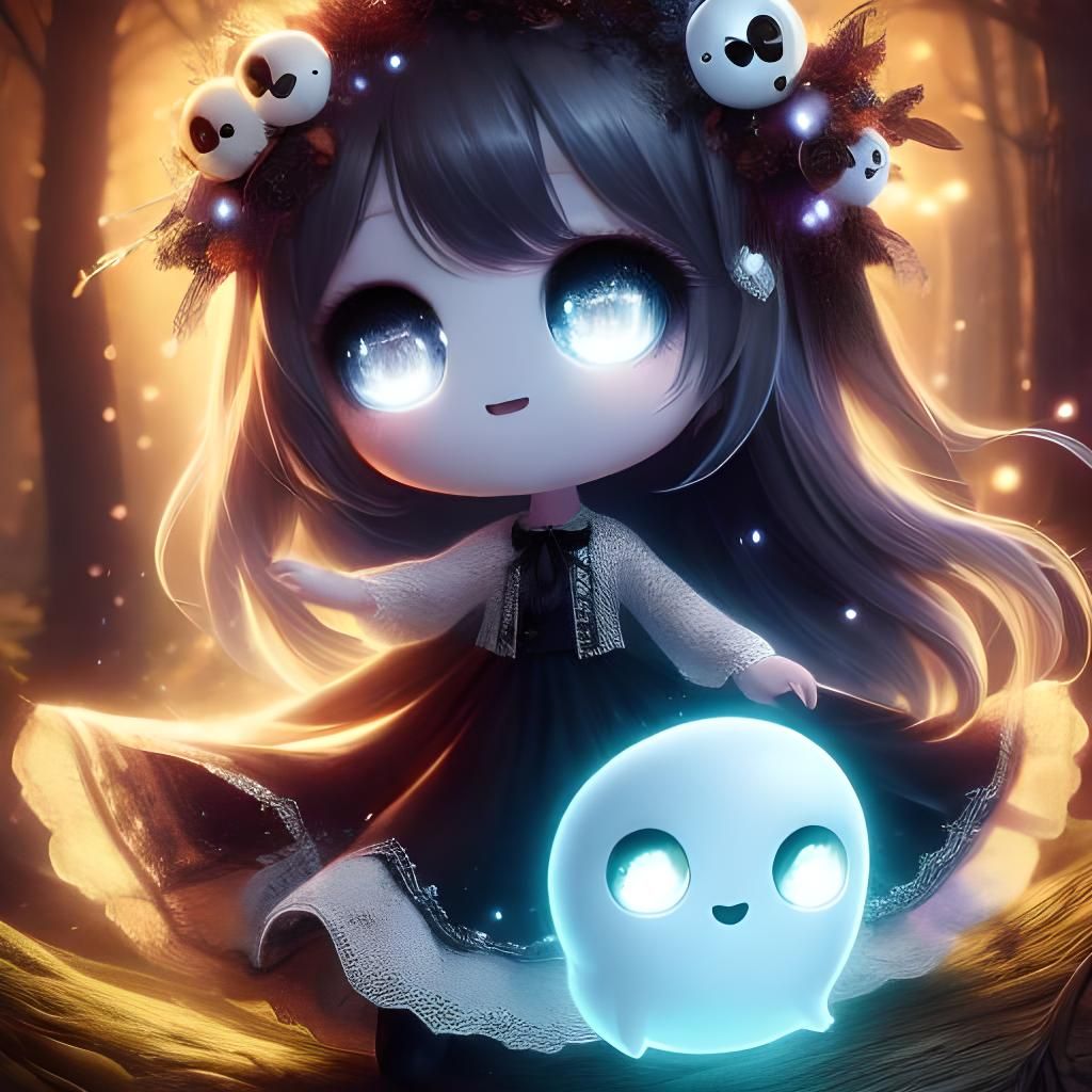 Adorable Ghost Portrait in Gothic Anime Style