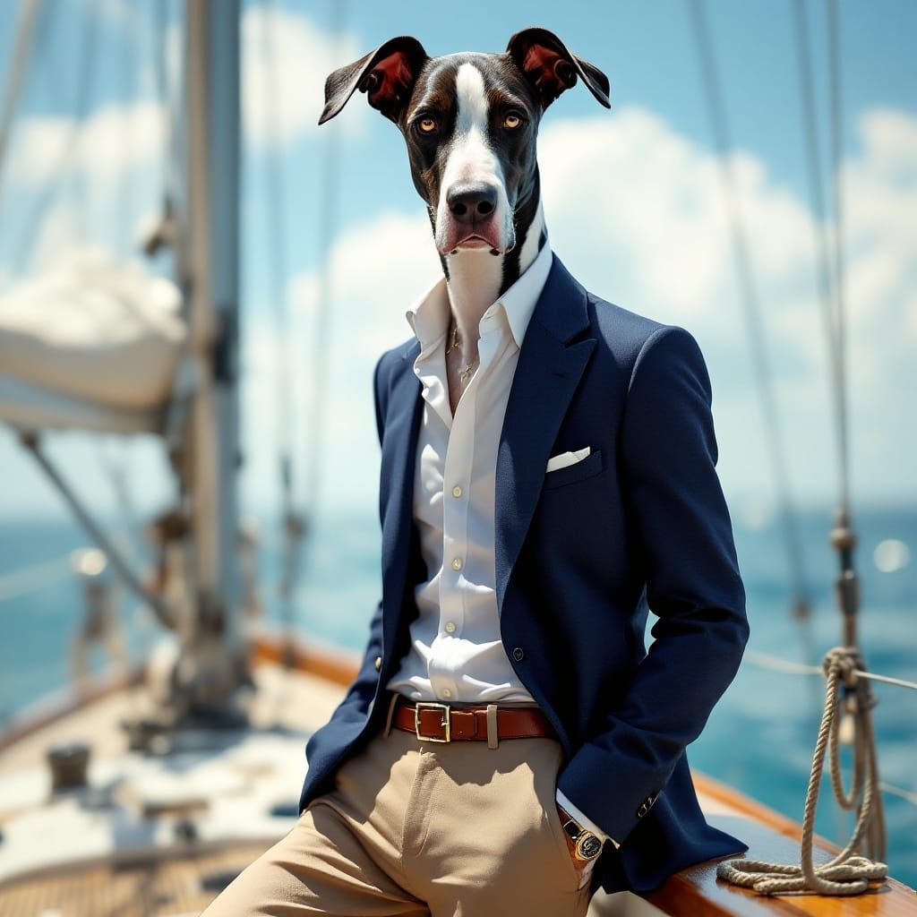 Refined Great Dane in Preppy Sailing Yacht Setting
