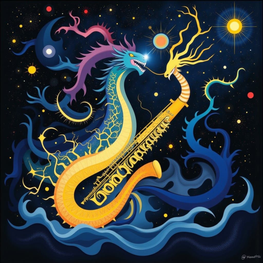 Ethereal Starlight Saxophone in Cosmic Nebula