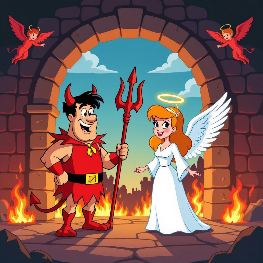 Flintstones: Devil Fred vs Angel Wilma in Classic Cartoon St...