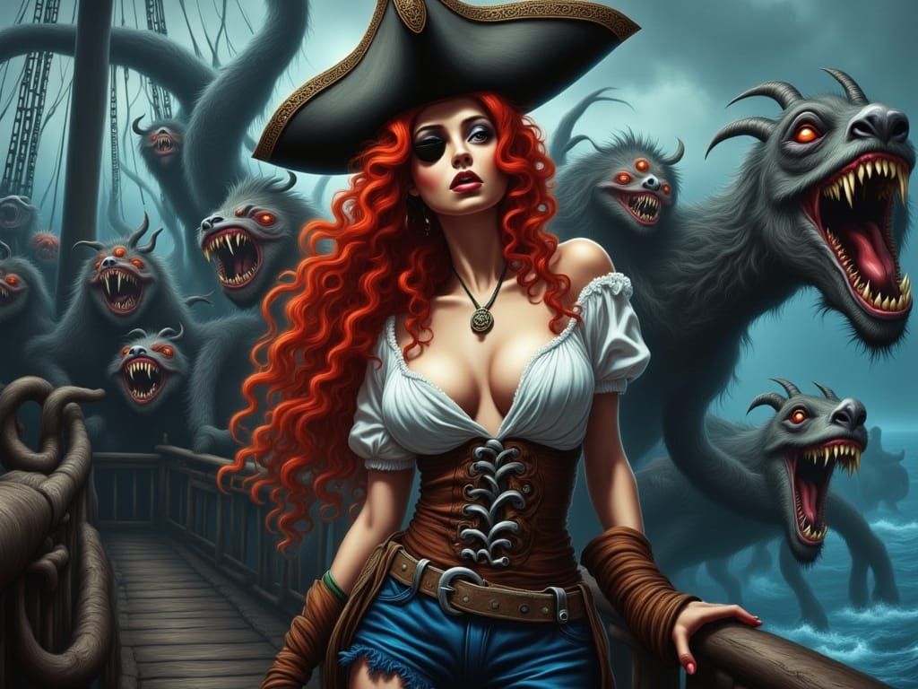 Surreal Pirate Goddess on Stormy Seas