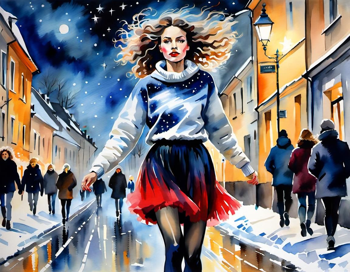 Lithuanian Woman in Vilnius: Watercolor Painting