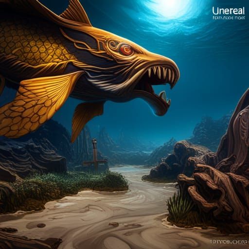 Fish and Wolf Hybrid in Detailed Matte Painting