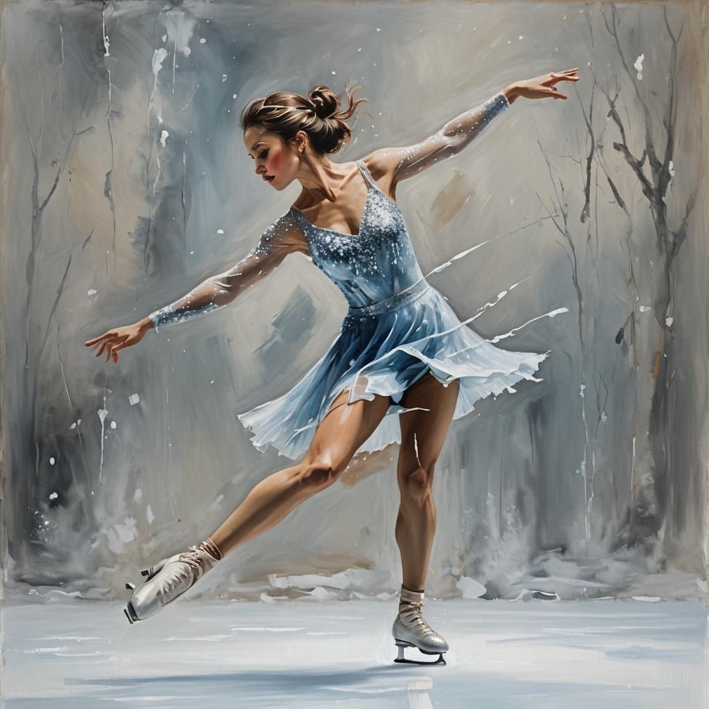 Ice Skater in Tachisme Dynamic Brushwork Style