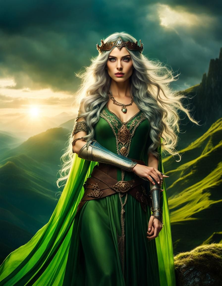 Earth Elf Sorceress Portrait in Fantasy Landscape