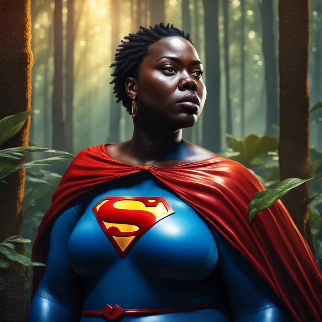 African Superman in a Colorful Forest Scene