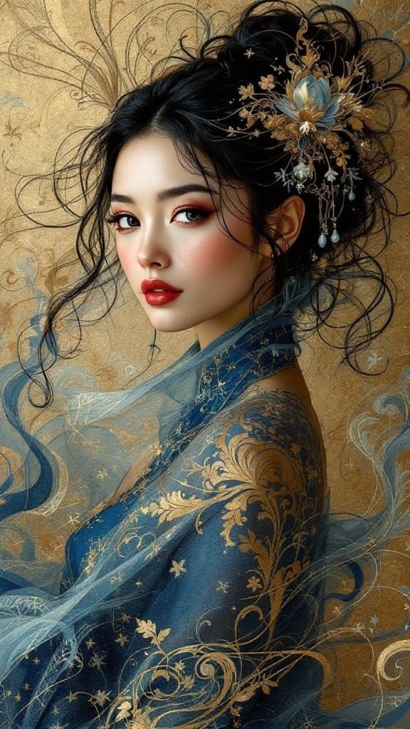 Opulent Couture Pin-Up in Persian Miniature Style