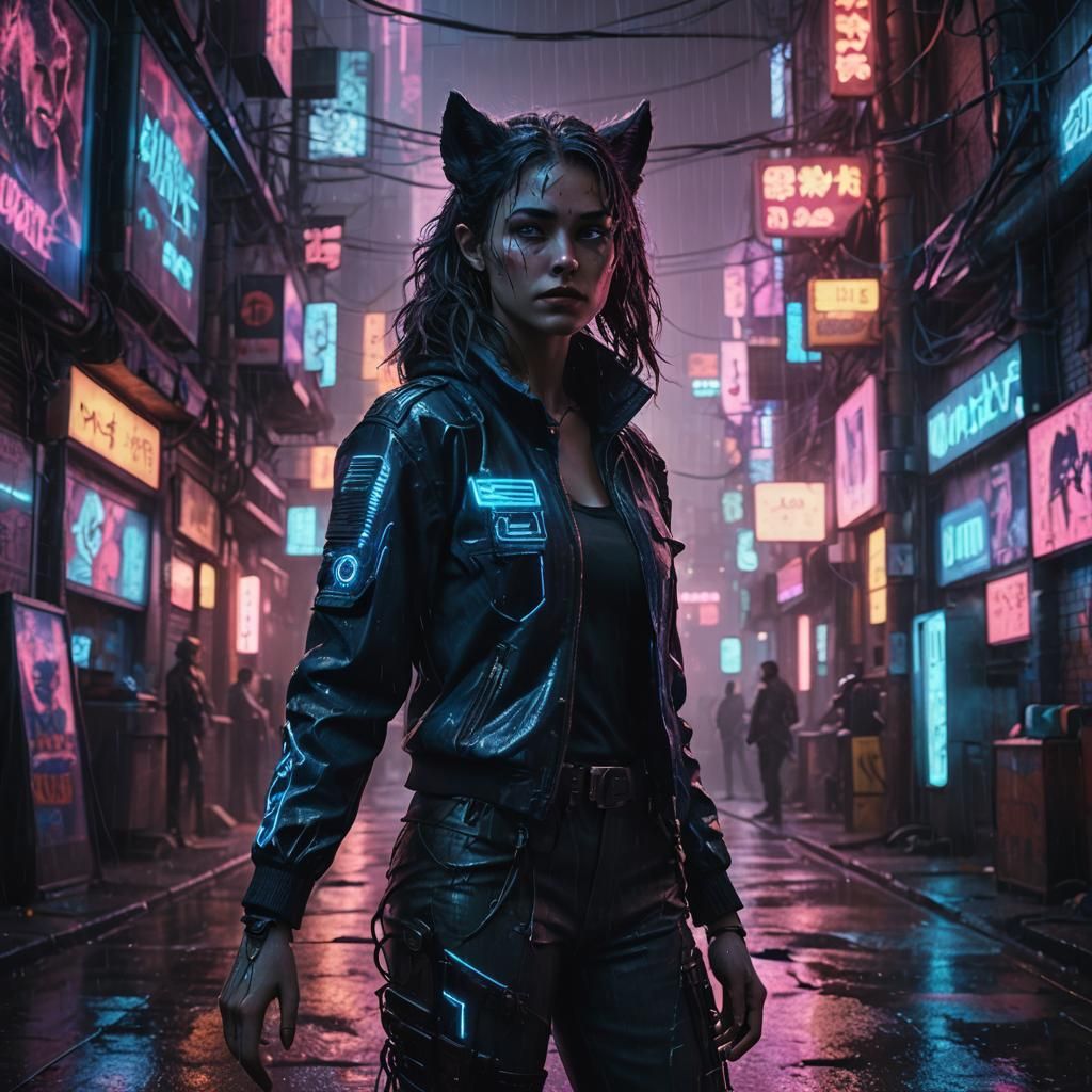 Cyberpunk Werewolf in Neon Alleyway