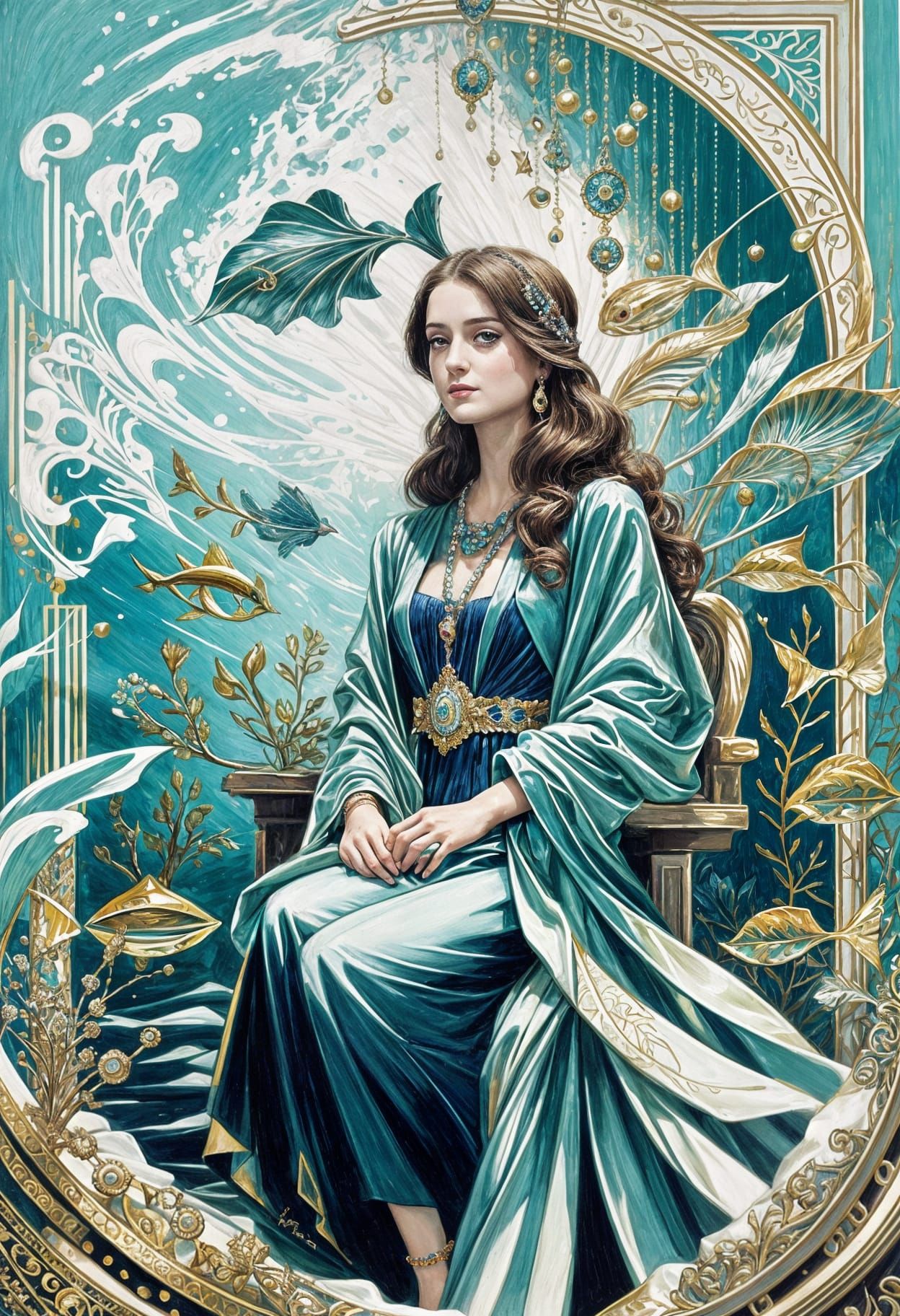 Surreal Siren in Art Deco Elegance with Vibrant Colors and O...